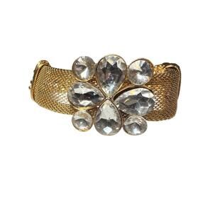 Gold Mesh Bracelet with Clear Gemstone Accents